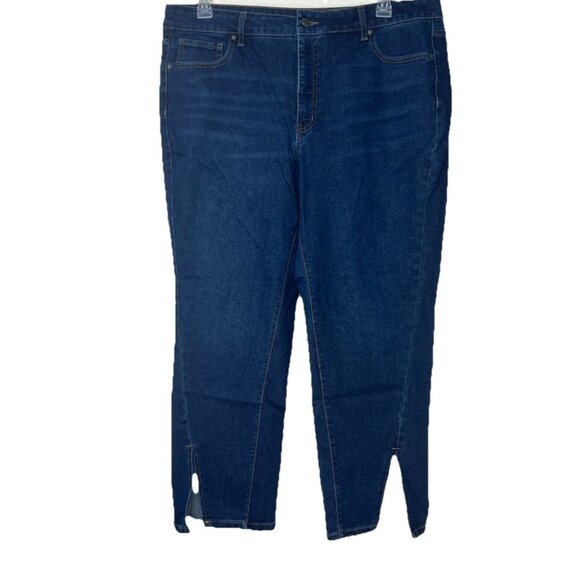 Time And Tru Dark Wash Jeans Slit Front Sz 18 Regular High Rise - Picture 1 of 11